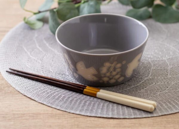 PLANTAREE 美濃燒碗深灰色白鳥花朵